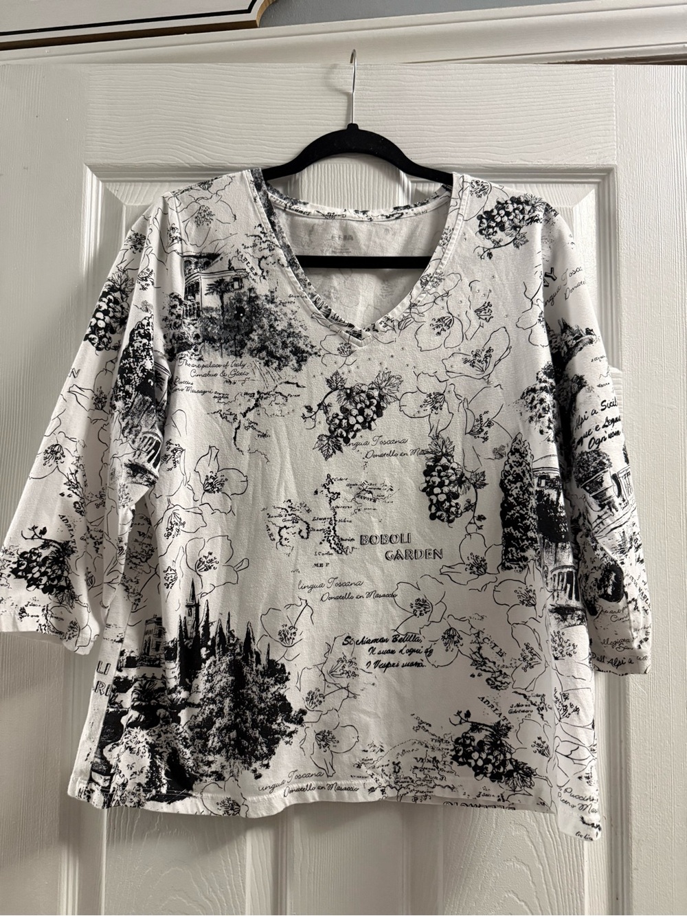 Alia 3/4 Sleeve Floral V-Neck Top Large